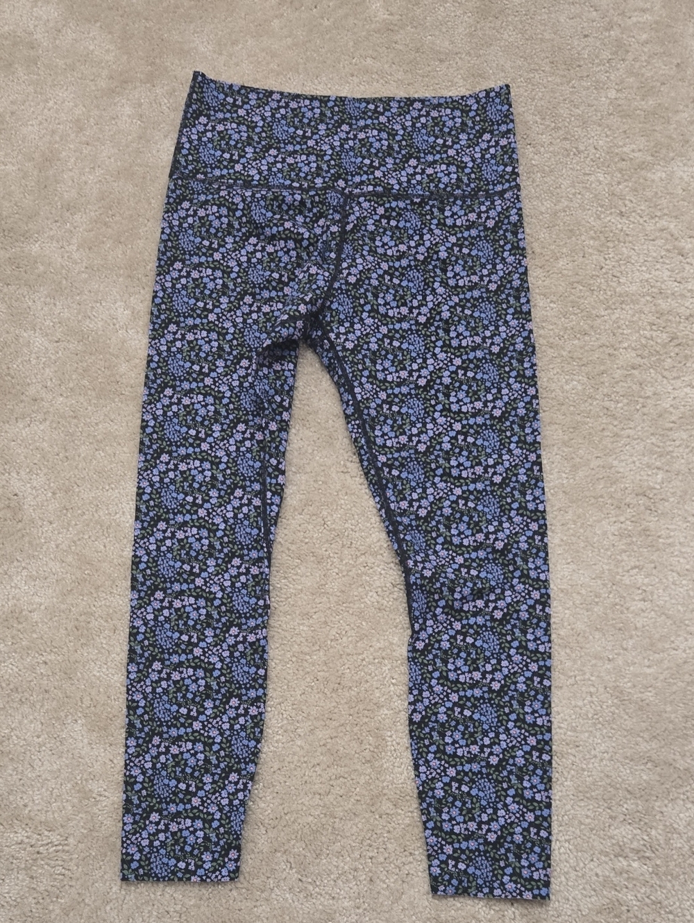 Womens Leggings - Black with Purple Floral Print L
